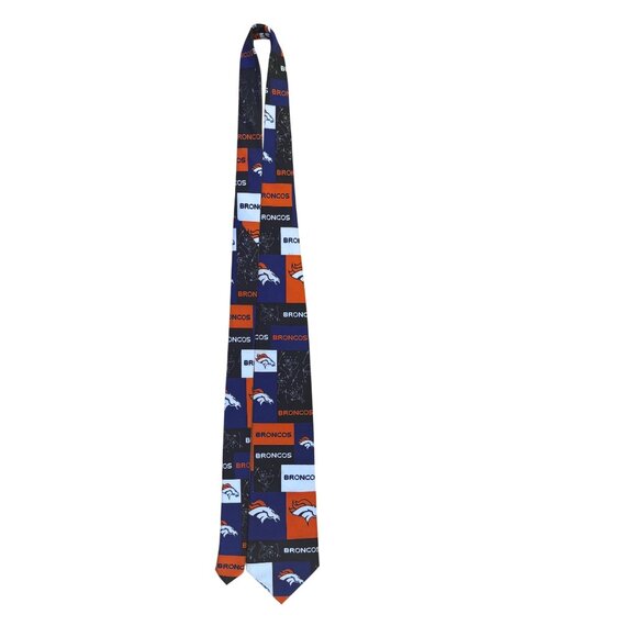 NFL Team Apparel Mens Orange/Blue Polyester Denver Broncos Tie Handmade Logo Des - Picture 5 of 8
